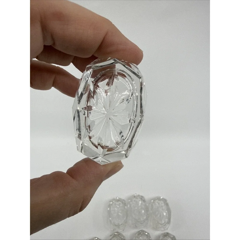8 Vtg Pressed Glass Open Salt Cellars Dips Starburst Bottom 2 Sizes